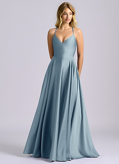 Azazie Truce Bridesmaid Dresses Dusty Blue A-Line Stretch Satin Dress image1
