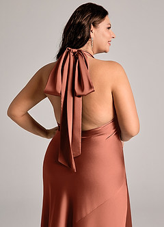 Azazie Velli Abiti da Damigella Abito Sirena in Raso Elasticizzato Collo Alto Argilla image13