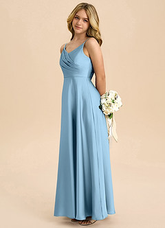 Azazie Bug Junior A라인 주름진 스트레치 새틴 플로어 길이 주니어 신부 들러리 드레스 image7