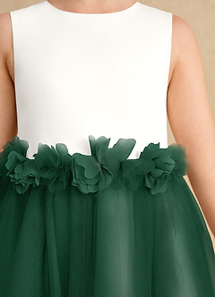 Azazie Louisa Flower Girl Dresses Ivory Dark Green A-Line Sleeveless Tulle Dress image6