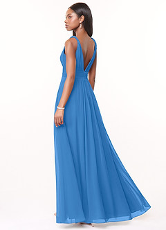Azazie Maren Abiti da Damigella Abito A-Line in Chiffon Plissettato Blue Jay image4