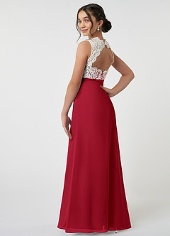 Azazie Rana Junior Scarlet A-Line Lace Chiffon Dress image4