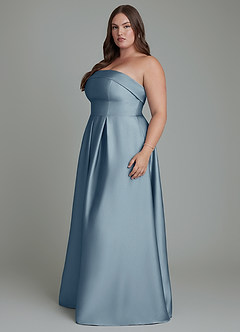 Azazie Lucienne Jurken voor bruidsmeisjes Converteerbaar Jurk van Stretch Satijn met A-lijn Strapless Stoffig Blauw image11