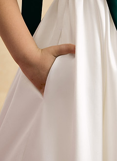 Azazie Stacie Jurken voor bloemenmeisjes A-Lijn Jurk van Mat Satijn Boog Ivoor Pijnboom image6