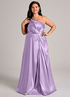 Azazie Brooke Bridesmaid Dresses Lilac A-Line One Shoulder Metallic Satin Dress image10