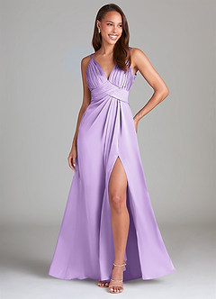 Azazie Maren Allure Bridesmaid Dresses Lilac A-Line Lace Stretch Satin Dress image1