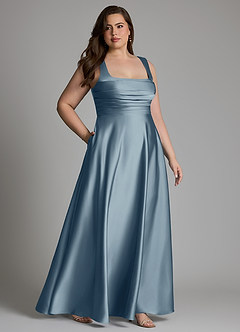 Azazie Azaria Bridesmaid Dresses Dusty Blue A-Line Corset Stretch Satin Dress image11