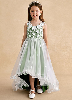 Azazie Celia Flower Girl Dresses Basil A-Line Lace Tulle Dress image7