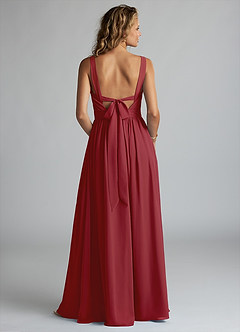 Azazie Aziza Bridesmaid Dresses Pomegranate A-Line V-Neck Pleated Chiffon Dress image4