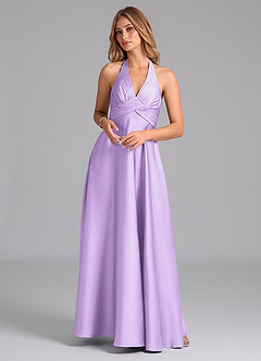 Azazie Tessie Bridesmaid Dresses Lilac A-Line Pleated Stretch Satin Dress image1