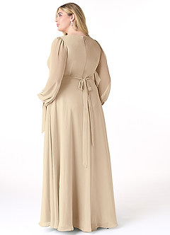 Azazie Leonia Brautjungfernkleider A-Linie Langarm Chiffon Kleid Champagner image9