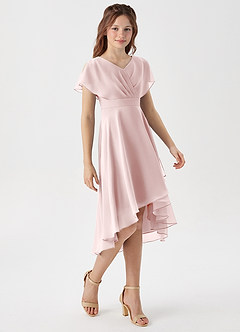 Azazie Graciela Junior Vestido de Rosa Rubor de Gasa de Corte En A con Plisado image4