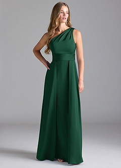Azazie Dallas Bridesmaid Dresses Dark Green A-Line One Shoulder Stretch Satin Dress image3