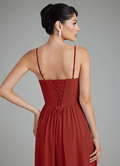 Azazie Alisha Bridesmaid Dresses Terracotta A-Line Corset Chiffon Dress image10