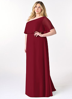 Azazie Lizzy Bridesmaid Dresses Burgundy A-Line One Shoulder Chiffon Dress image10