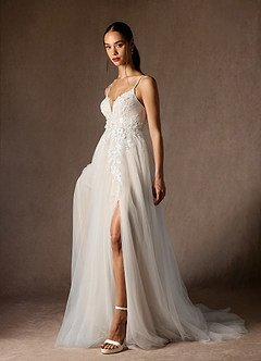 Azazie Nikita Wedding Dresses Diamond White Champagne A-Line Sequins Tulle Dress image6