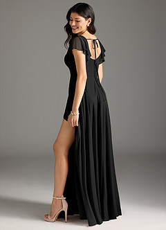 Azazie Bondi Bridesmaid Dresses Black A-Line Ruched Mesh Dress image9