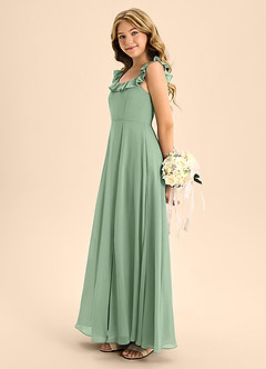 Azazie Callie Junior Jurk van Chiffon met A-Lijn Ruches Matcha image7