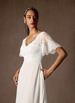 Azazie Veradis Wedding Dresses Diamond White A-Line V-Neck lace Chiffon Dress image5