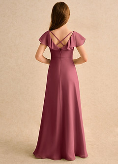 Azazie Nari Girls Formal vestidos de niña de las flores Vestido de Merlot de Gasa de Corte en A con Con mangas image2