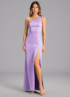 Azazie Phaedra Bridesmaid Dresses Lilac A-Line One Shoulder Stretch Satin Dress image1