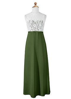 Azazie Rana Junior Olive A-Line Lace Chiffon Dress image5