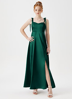 Azazie Rosey Junior Emerald A-Line Sweetheart Neckline Metallic Satin Dress image5