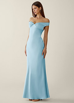Gwendonme Sky Blue Satin Crystal Linen Prom Dress image3
