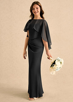 Azazie Bowie Girls Formal Flower Girl Dresses Black Mermaid Pleated Stretch Satin Dress image6