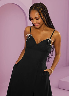 Barbie ♥ Azazie Jurken voor bruidsmeisjes Jurk van Chiffon met A-Lijn met Zakken Zwart image7