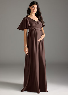 Azazie Verna Maternity Bridesmaid Dresses A-Line Ruched Stretch Satin Floor-Length Dress image5