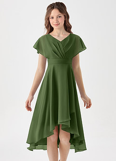 Azazie Graciela Junior Olive A-Line Pleated Chiffon Dress image3