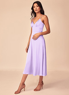 Azazie Dottie Bridesmaid Dresses Lilac A-Line Stretch Satin Dress image4