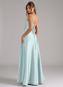 Azazie Valentine Bridesmaid Dresses Mist A-Line Corset Stretch Satin Dress image2