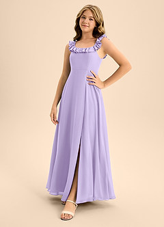 Azazie Callie Junior Lilac A-Line Ruched Chiffon Dress image3