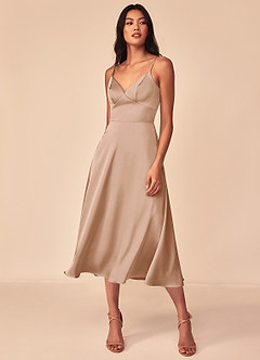 Azazie Dottie Bridesmaid Dresses English Rose A-Line Stretch Satin Dress image3