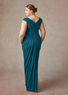 Azazie Lisolette Mother of the Bride Dresses Ink Blue Sheath Pleated Mesh Dress image12