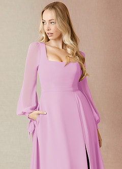 Azazie Leonia Bridesmaid Dresses Candy Pink A-Line Long Sleeve Chiffon Dress image6