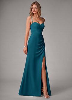 Azazie Haisley Bridesmaid Dresses Ink Blue Sheath Off the Shoulder Chiffon Convertible Dress image6