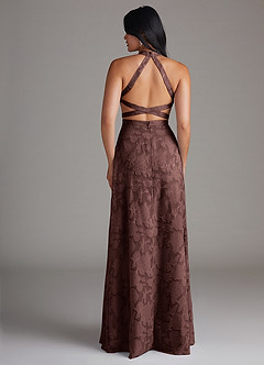 Azazie Clarice Jurken voor bruidsmeisjes Jurk van Bloemen Burn-out met A-Lijn Zijsplit Espresso image2