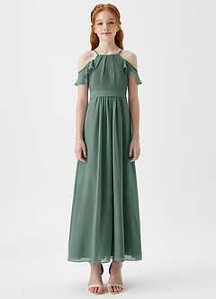 Azazie Chaya Junior Sea Moss A-Line Off the Shoulder Chiffon Dress image3