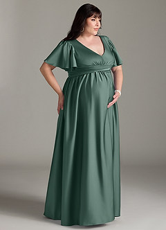 Azazie Verna Robes de demoiselle d'honneur de maternité Robe Trapèze Rayé Longueur ras du sol Satin extensible image12