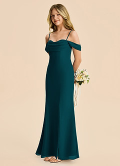 Azazie Nira Junior Pine Mermaid Ruched Chiffon Dress image3