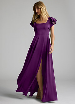 Azazie Bondi Bridesmaid Dresses Grape A-Line Bow Stretch Satin Dress image10