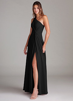 Azazie Brooke Bridesmaid Dresses Black A-Line One Shoulder Chiffon Dress image5