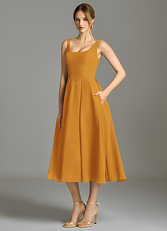Azazie Amalie Bridesmaid Dresses Butterscotch A-Line Pleated Chiffon Dress image1