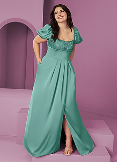 Barbie ♥ Azazie Jurken voor bruidsmeisjes Jurk van Stretch Satijn met A-Lijn Ruches Aqua image7