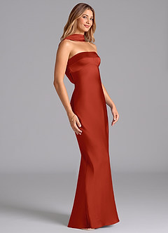 Azazie Lusinda Brudtärnklänningar Klä av Sjöjungfru i Stretch Satin Axelbandslös Rost image6