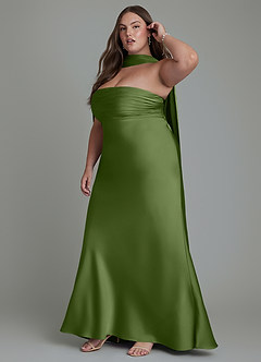 Azazie Saylor Vestidos de damas de honor Vestido Enebro de Satén Elástico de Corte Sirena con Palabra de honor image16