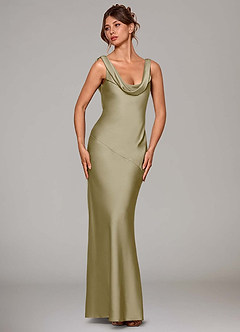 Azazie Rylina Bridesmaid Dresses Moss Green Mermaid Stretch Satin Dress image8